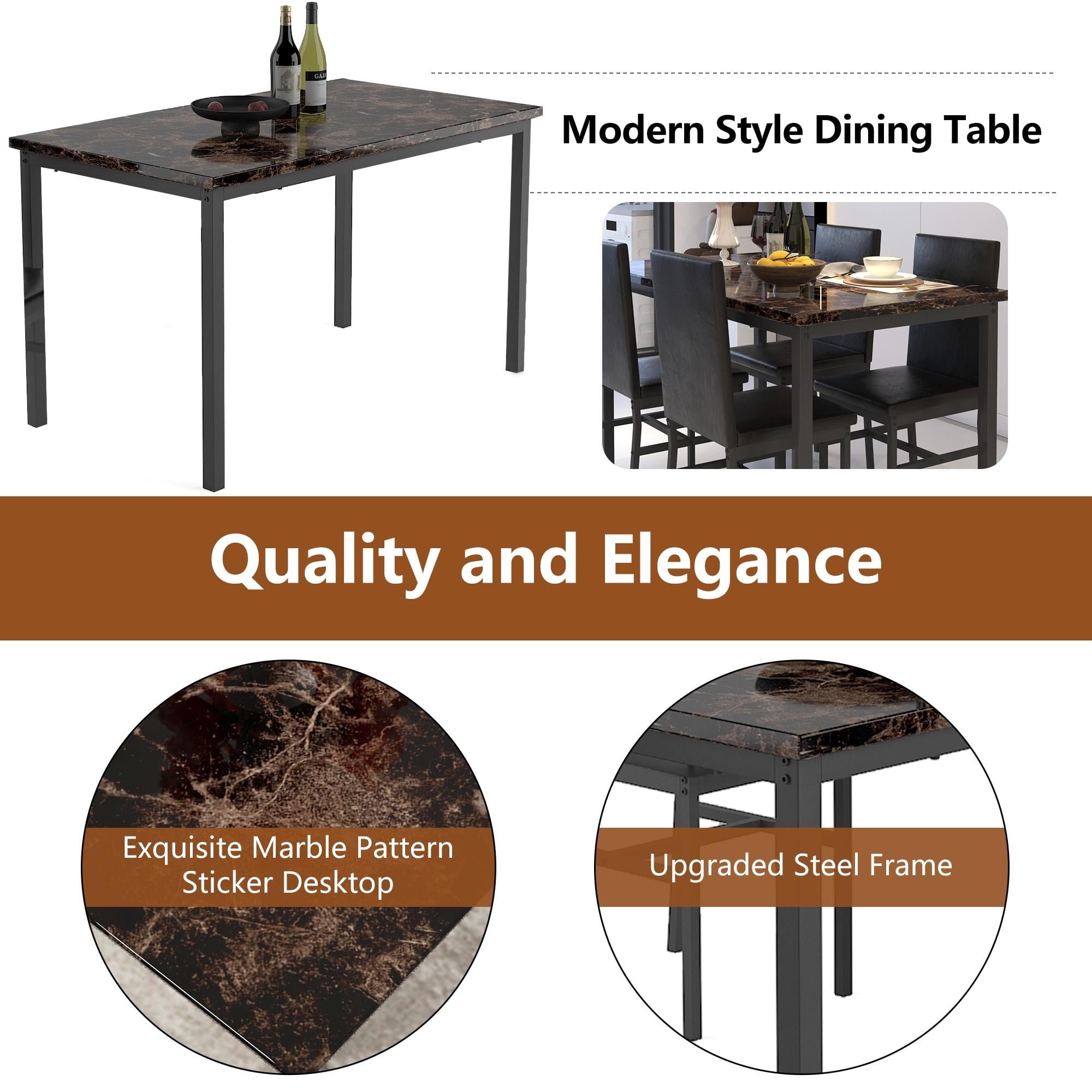 Dining Table Set for 4,  Wood Dine Table with 4 Velvet Chairs, Modern Kitchen Table Set for Home, Breakfast Nook, Cafeteria Dining Room, JA4366