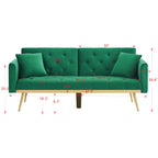 uhomepro Modern Futon, Velvet Sofa Bed, Mid Century Sofa with Metal Legs, 2 Pillows, Love Seat Living Room Furniture for Small Space Office, Beige