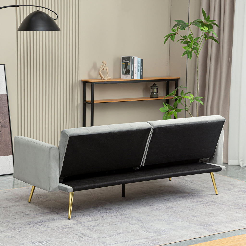 uhomepro Modern Futon, Velvet Sofa Bed, Mid Century Sofa with Metal Legs, 2 Pillows, Love Seat Living Room Furniture for Small Space Office, Beige
