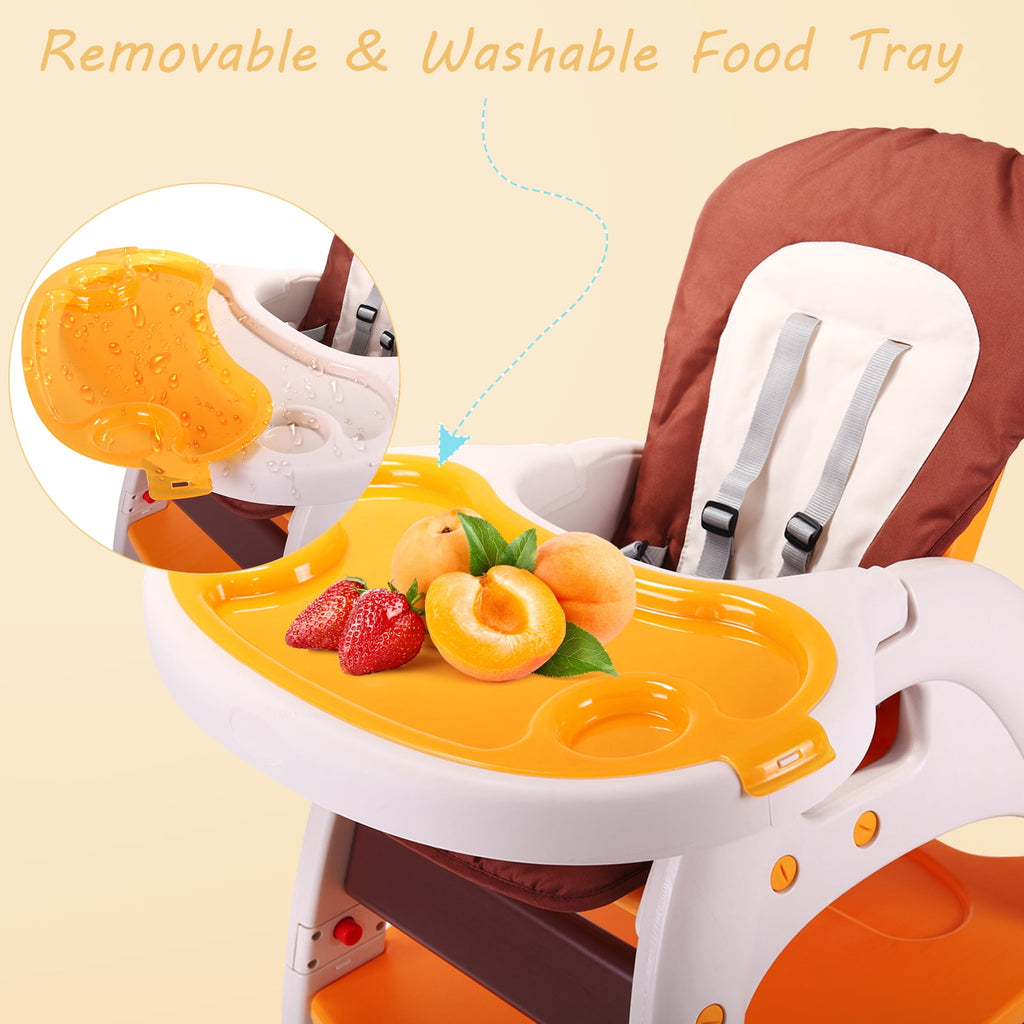 TOBBI 3 in 1 Baby High Chair Convertible Toddler Table Chair Set, Play Seat Booster with Feeding Tray, Adjustable Seat Back, Pink
