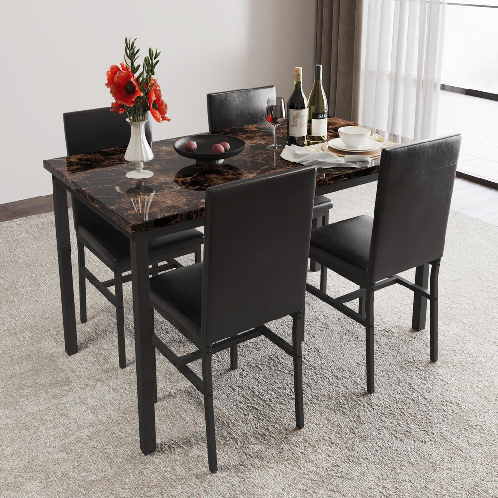 Dining Table Set for 4,  Wood Dine Table with 4 Velvet Chairs, Modern Kitchen Table Set for Home, Breakfast Nook, Cafeteria Dining Room, JA4366