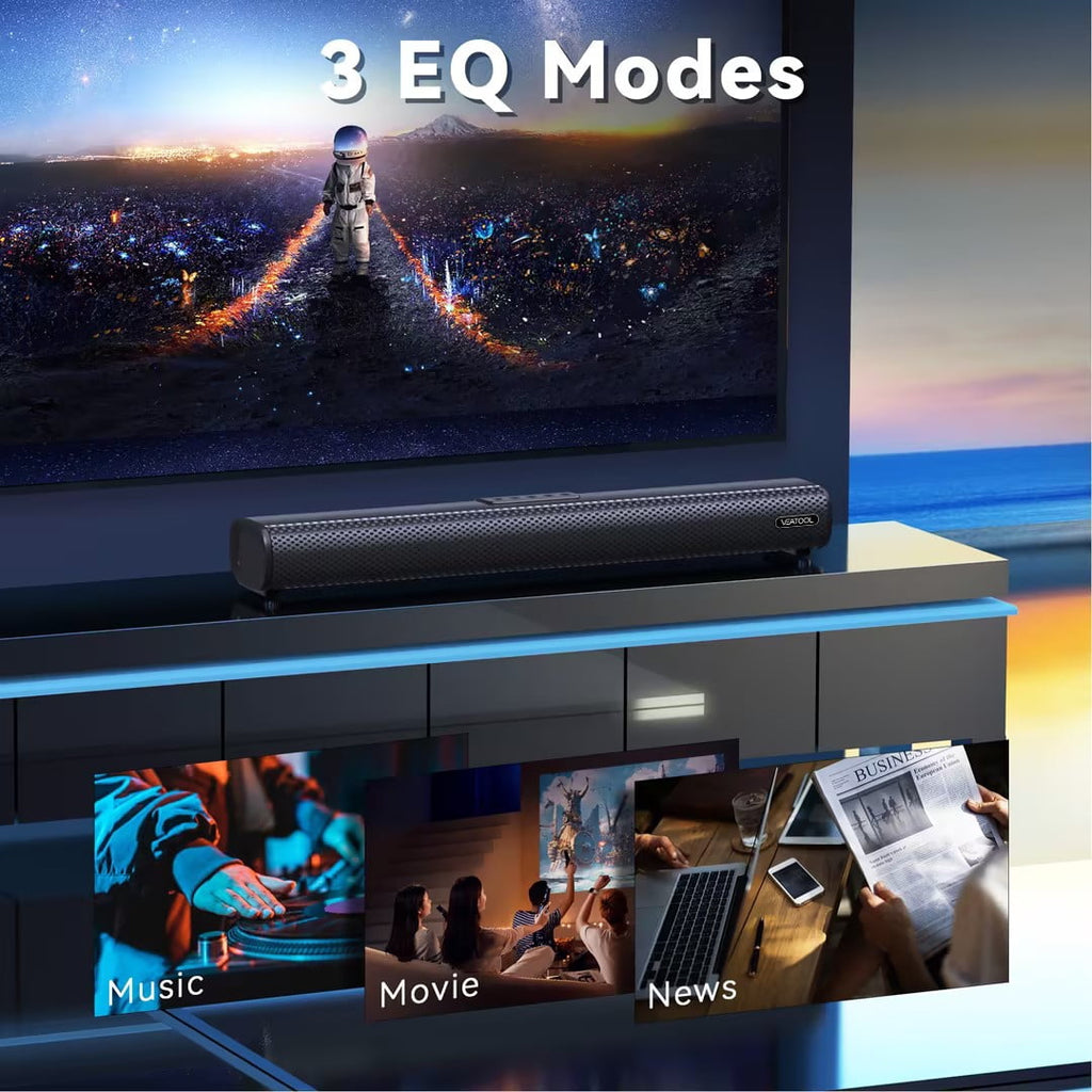 VEAT00L 2.1ch Sound Bars for TV, Soundbar with Subwoofer, Wired & Wireless Bluetooth 5.0 3D Surround Speakers, Optical/HDMI/AUX/RCA/USB Connection, Wall Mountable, Remote Control