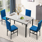 Dining Table Set for 4,  Wood Dine Table with 4 Velvet Chairs, Modern Kitchen Table Set for Home, Breakfast Nook, Cafeteria Dining Room, JA4366