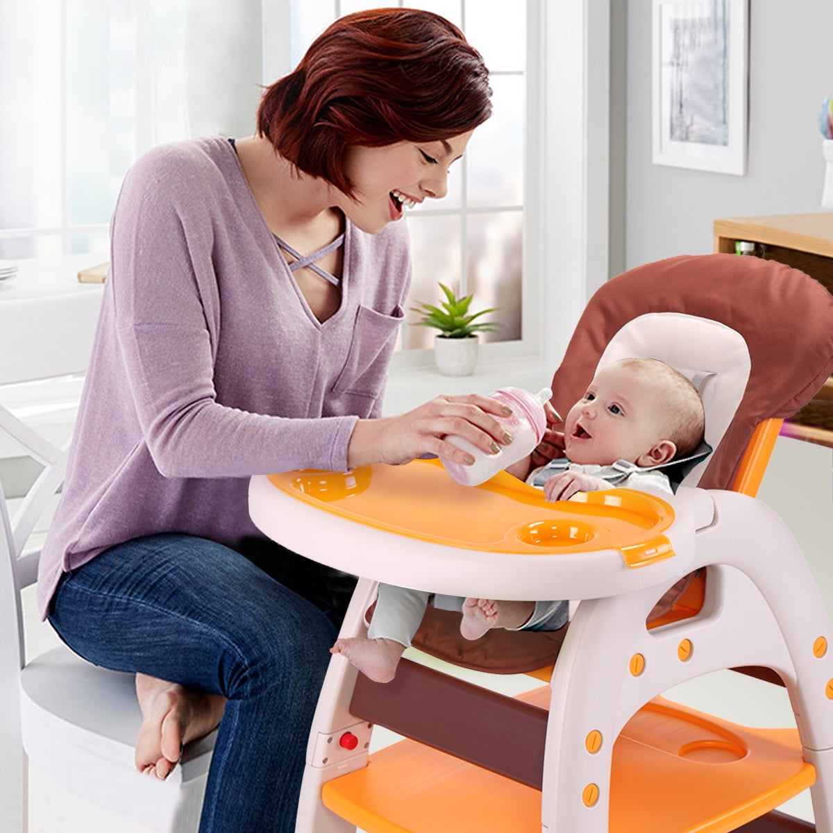 TOBBI 3 in 1 Baby High Chair Convertible Toddler Table Chair Set, Play Seat Booster with Feeding Tray, Adjustable Seat Back, Pink