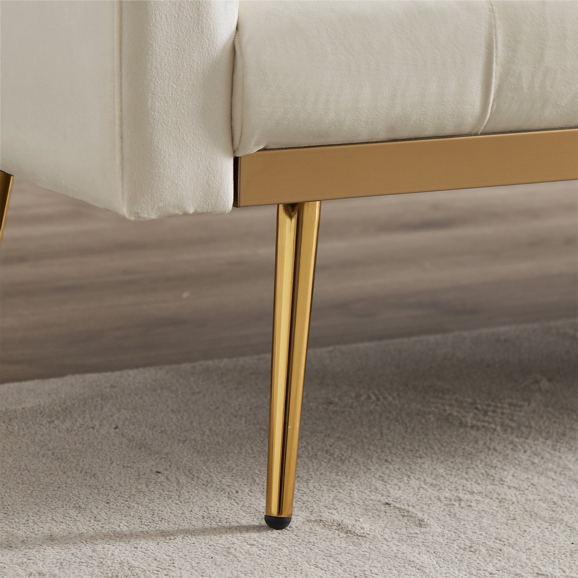 uhomepro Modern Futon, Velvet Sofa Bed, Mid Century Sofa with Metal Legs, 2 Pillows, Love Seat Living Room Furniture for Small Space Office, Beige
