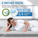 KingChii CertiPUR-US 3" Thick Memory Foam Mattress, Sleeping Bed for Kids Adults,Portable Roll up Sleeping Mats with Removable Waterproof Topper Travel Bag,TWIN/75*38*3 In