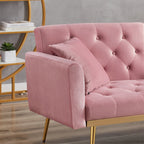 uhomepro Modern Futon, Velvet Sofa Bed, Mid Century Sofa with Metal Legs, 2 Pillows, Love Seat Living Room Furniture for Small Space Office, Beige