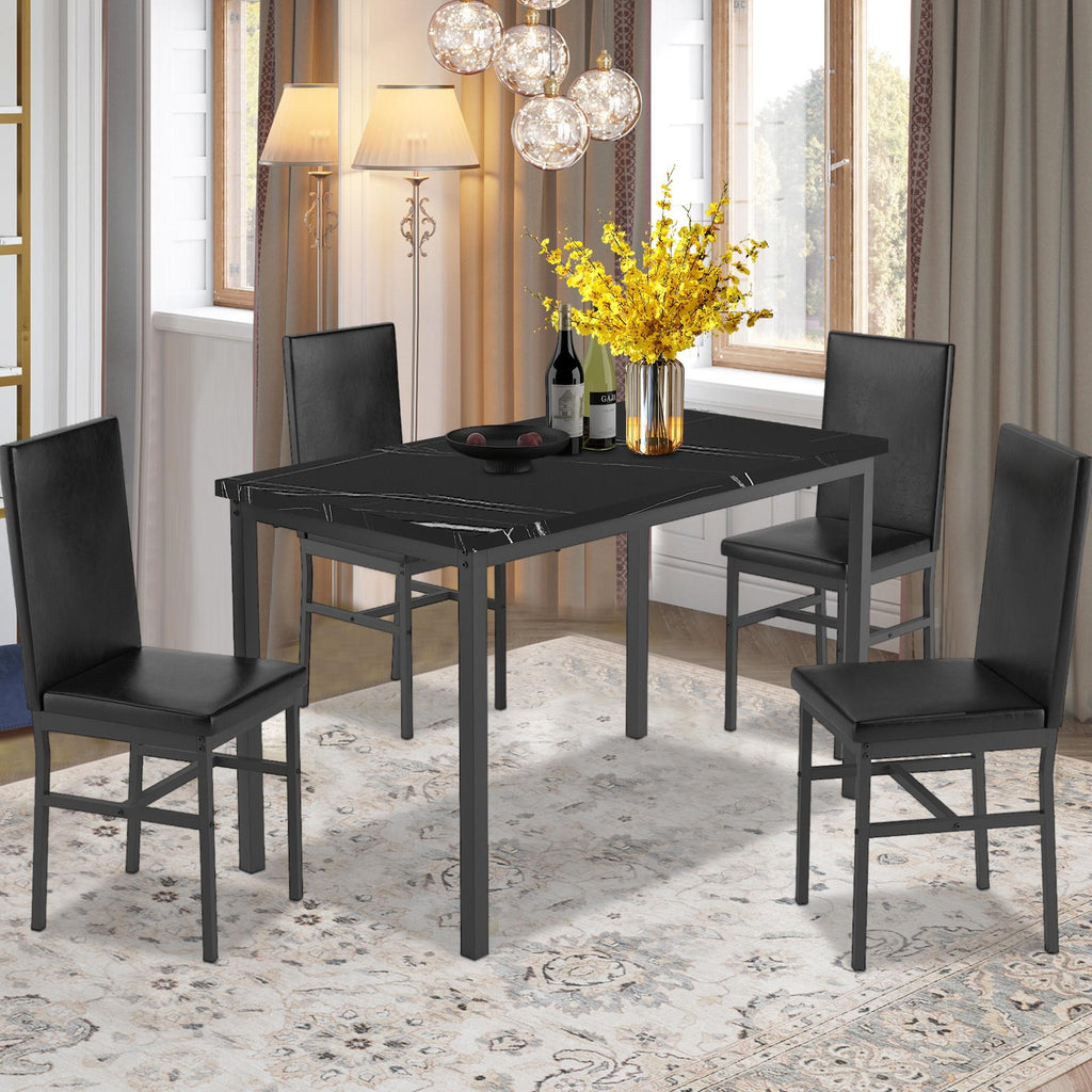 Dining Table Set for 4,  Wood Dine Table with 4 Velvet Chairs, Modern Kitchen Table Set for Home, Breakfast Nook, Cafeteria Dining Room, JA4366