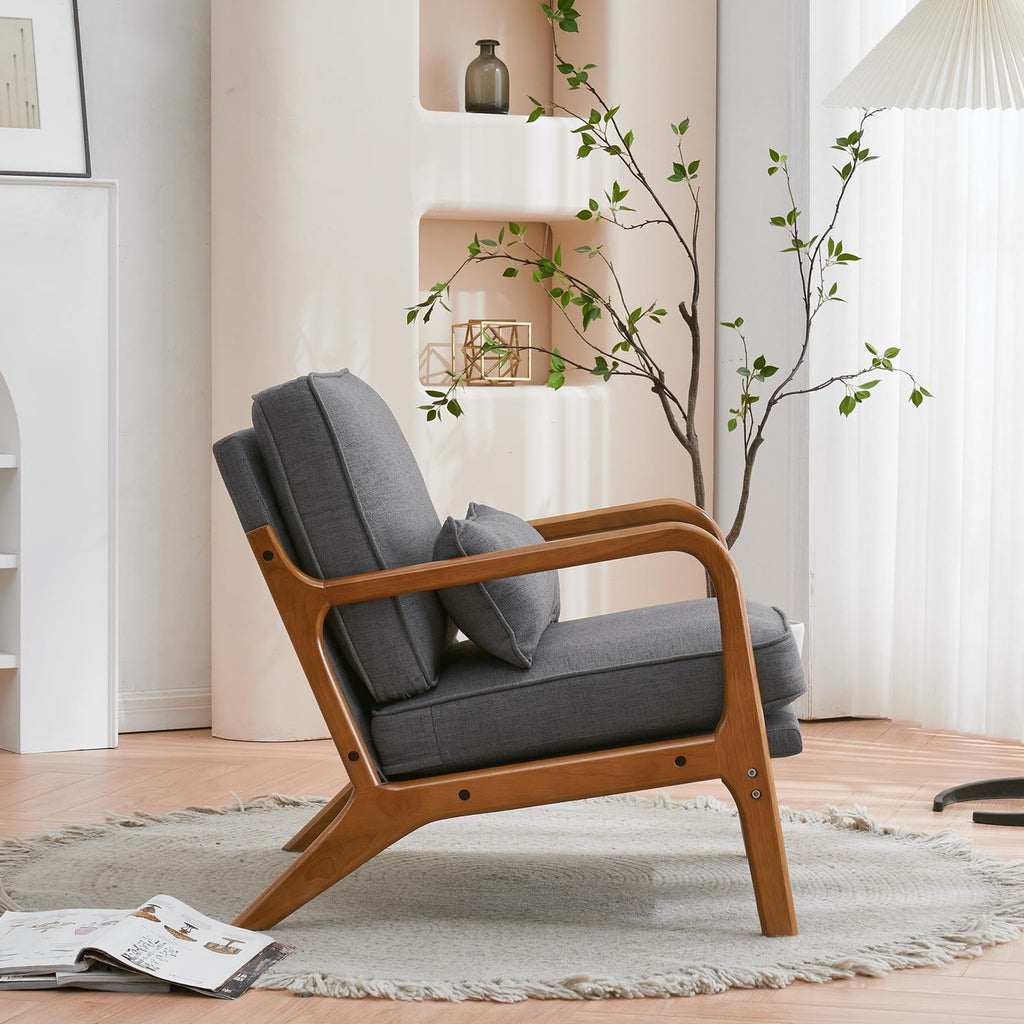 UBesGoo Modern Wood Club Chair Bronzing Cloth Fabric Upholstered Reading Accent Chair with Solid Wood Frame Brown