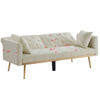uhomepro Modern Futon, Velvet Sofa Bed, Mid Century Sofa with Metal Legs, 2 Pillows, Love Seat Living Room Furniture for Small Space Office, Beige