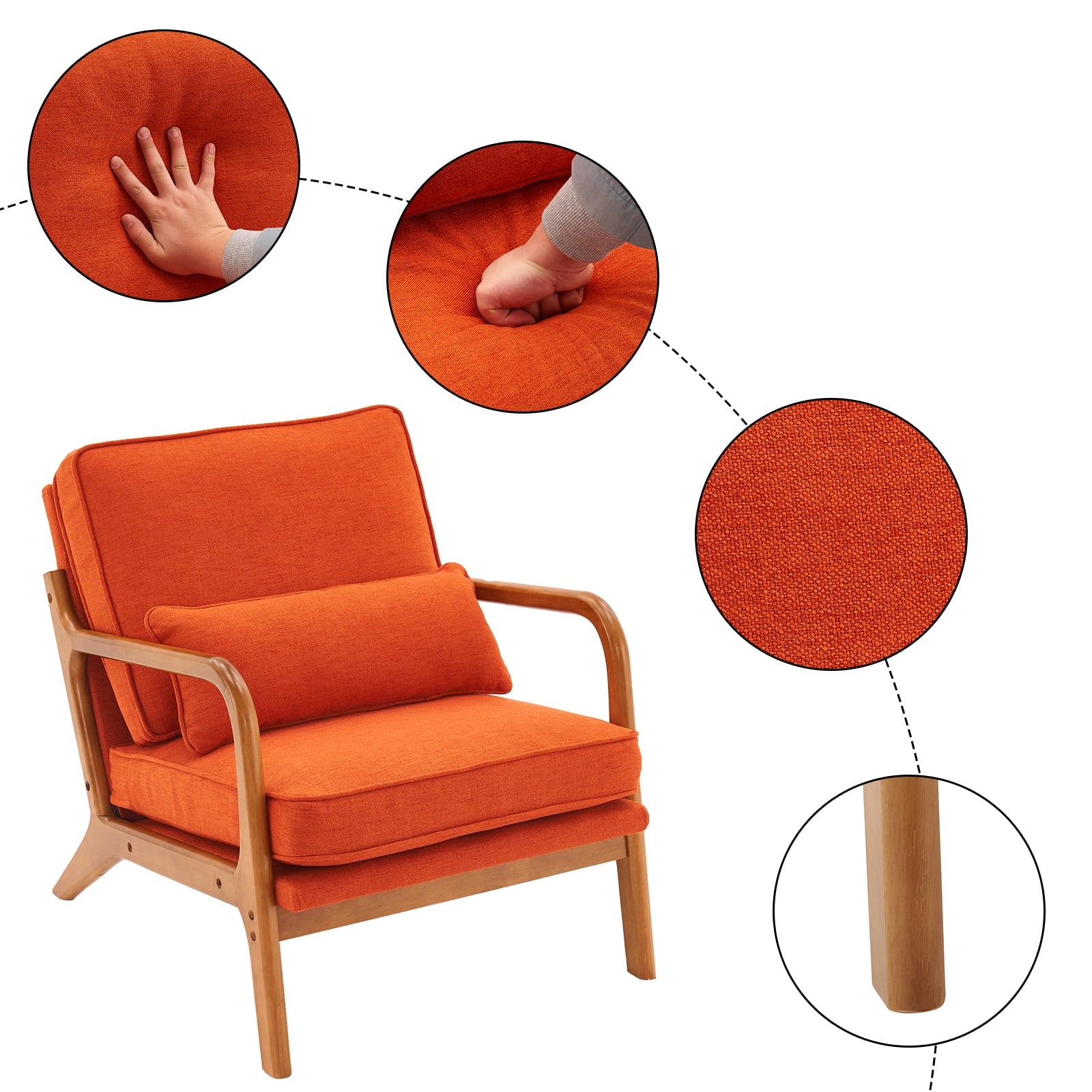 UBesGoo Modern Wood Club Chair Bronzing Cloth Fabric Upholstered Reading Accent Chair with Solid Wood Frame Brown