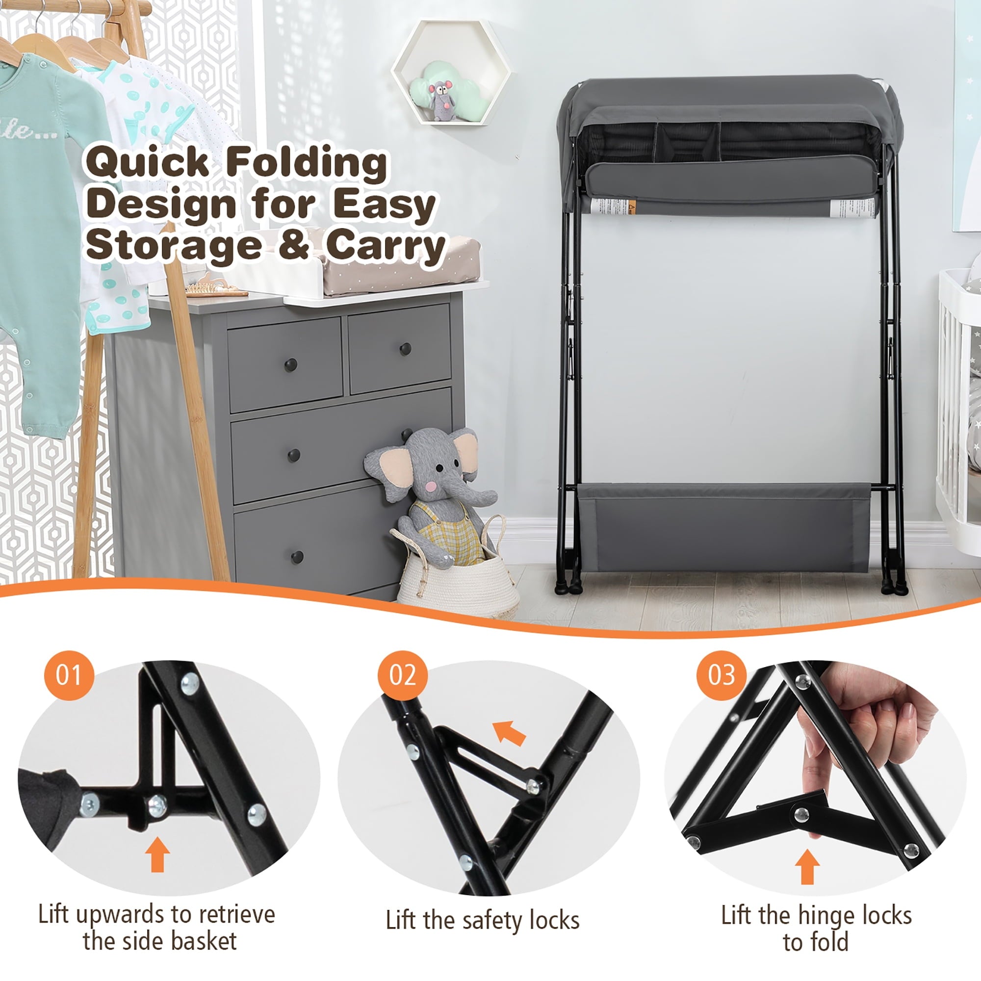 Costway Baby Infant Changing Table Folding Diaper Station Nursery with Storage Black