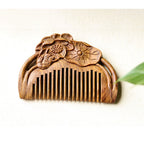 Buddha Stones Natural Green Sandalwood Lotus Flower Leaf Engraved Soothing Comb