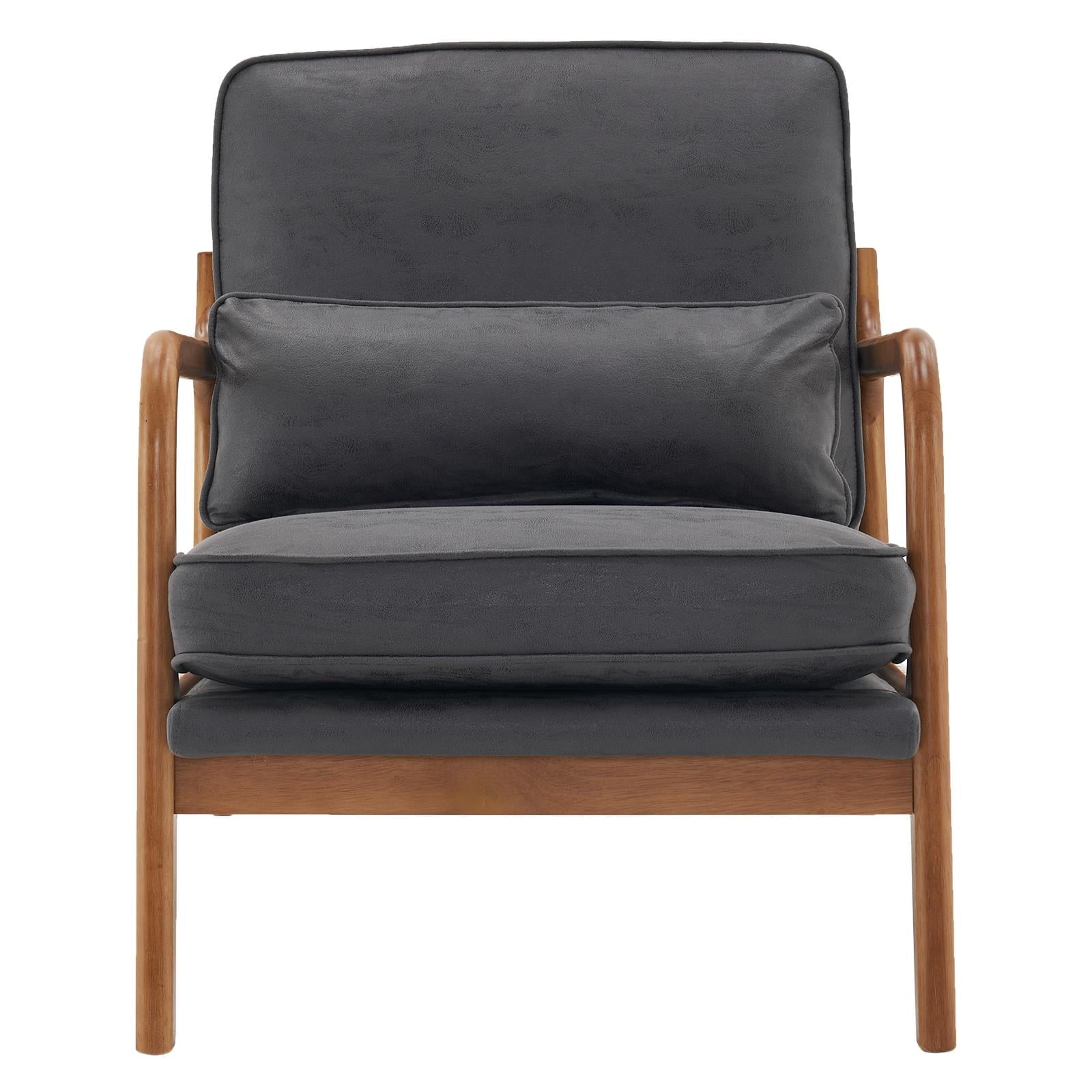 UBesGoo Modern Wood Club Chair Bronzing Cloth Fabric Upholstered Reading Accent Chair with Solid Wood Frame Brown