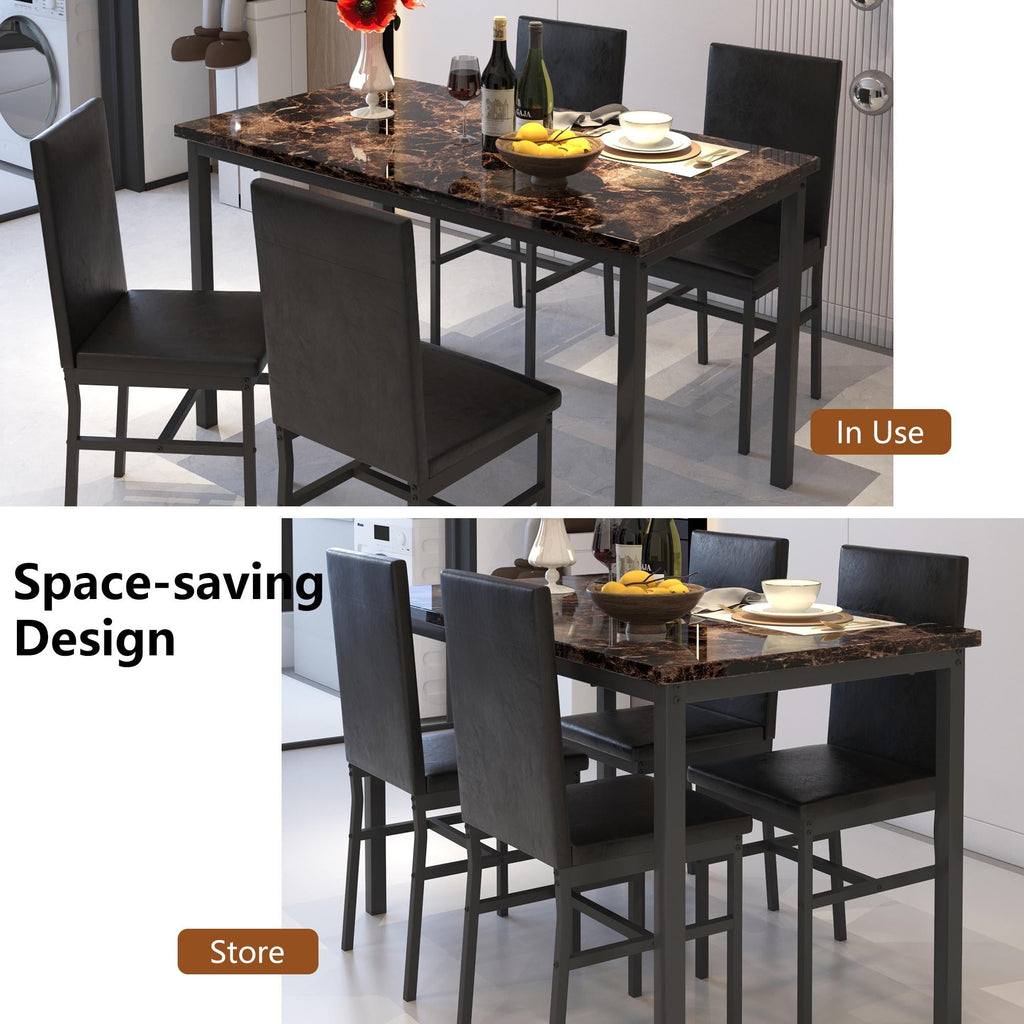 Dining Table Set for 4,  Wood Dine Table with 4 Velvet Chairs, Modern Kitchen Table Set for Home, Breakfast Nook, Cafeteria Dining Room, JA4366