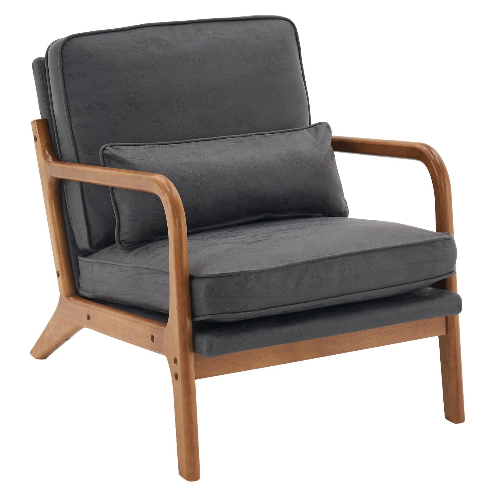 UBesGoo Modern Wood Club Chair Bronzing Cloth Fabric Upholstered Reading Accent Chair with Solid Wood Frame Brown