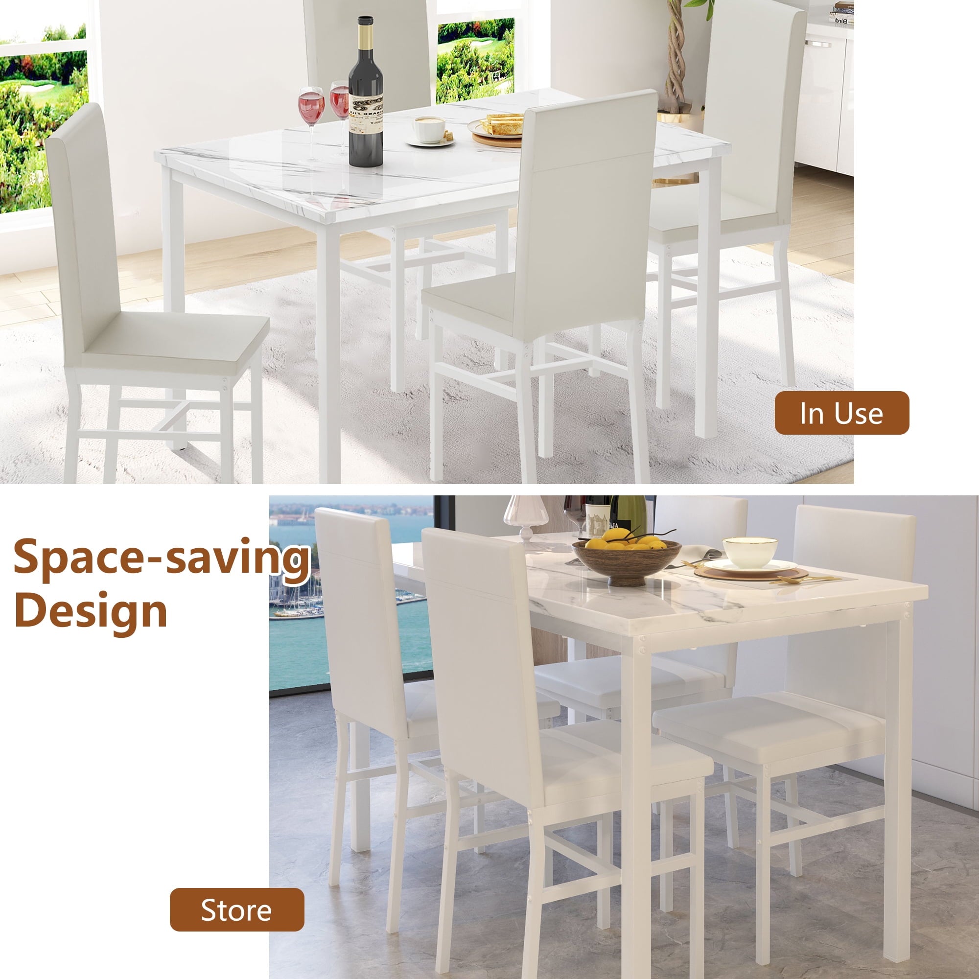 Dining Table Set for 4,  Wood Dine Table with 4 Velvet Chairs, Modern Kitchen Table Set for Home, Breakfast Nook, Cafeteria Dining Room, JA4366
