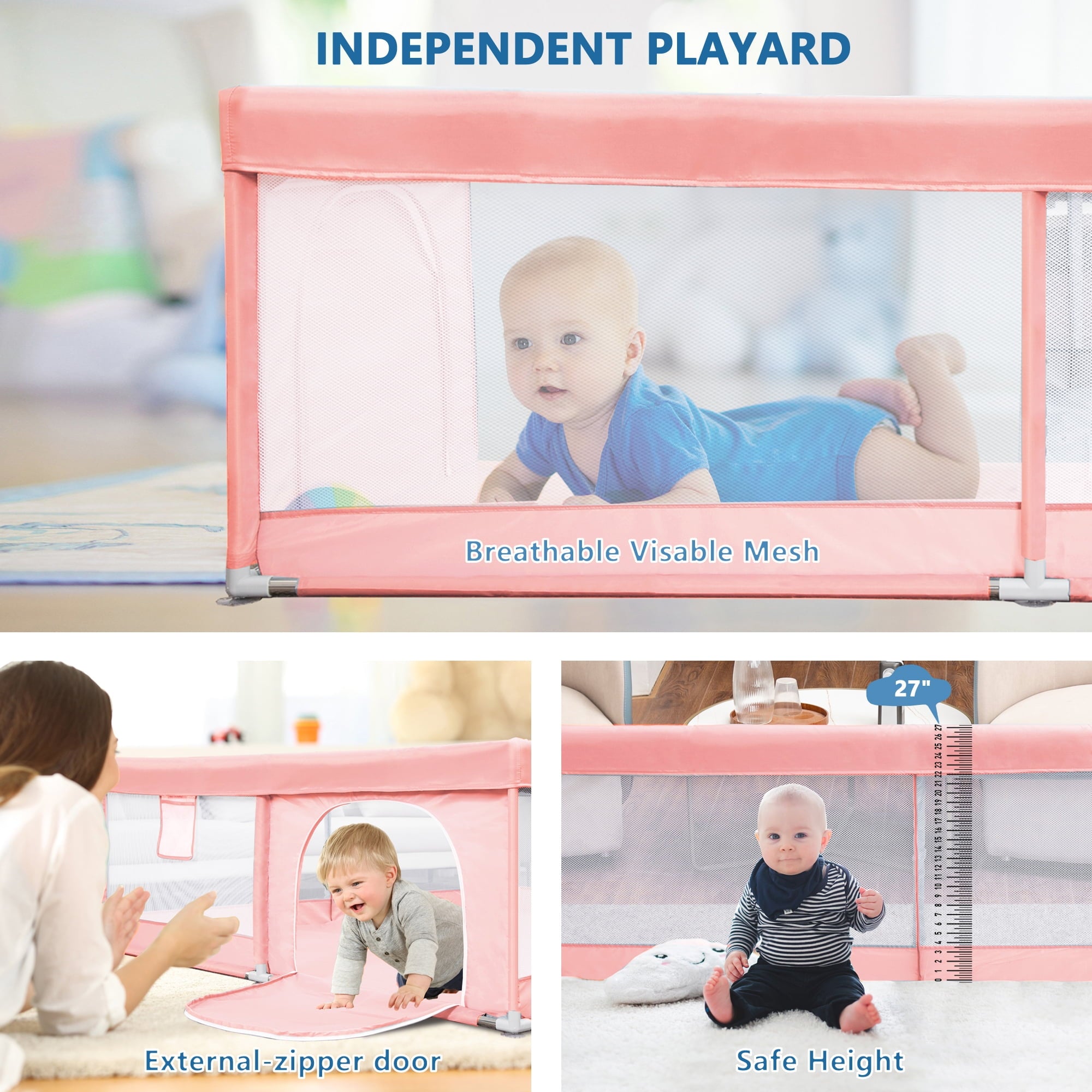 TEAYINGDE Baby Playpen Large Play Yard Fence for Toddlers,47"x47" Gray
