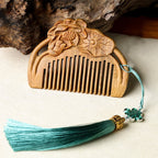 Buddha Stones Natural Green Sandalwood Lotus Flower Leaf Engraved Soothing Comb