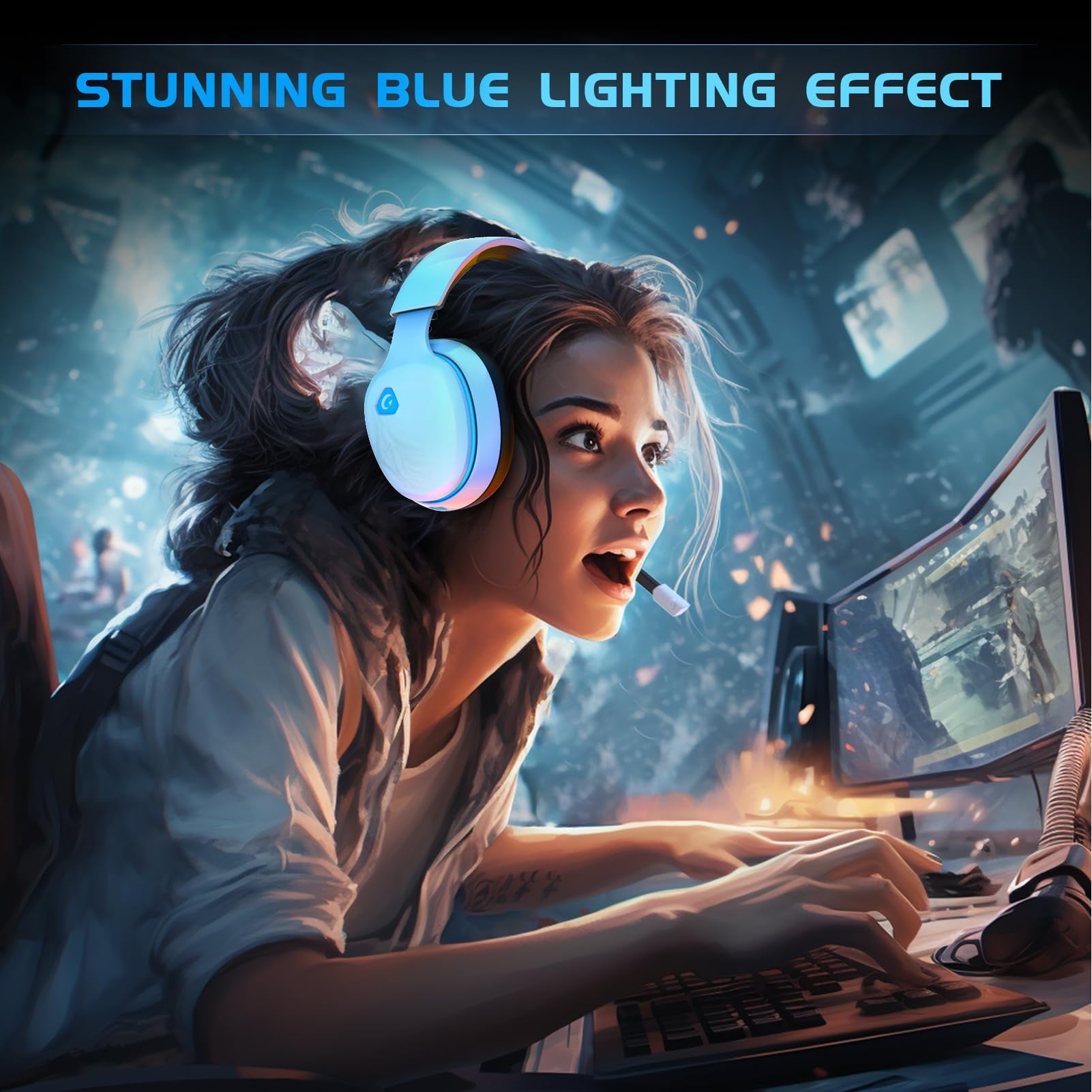 Artsic Wireless Gaming Headset with Microphone for PC, PS4, PS5, Mac, Nintendo Switch with Bluetooth 5.2, 2.4GHz USB PS5 headset,Gaming Headphones with 3.5mm Wired Jack for Xbox Series