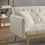 uhomepro Modern Futon, Velvet Sofa Bed, Mid Century Sofa with Metal Legs, 2 Pillows, Love Seat Living Room Furniture for Small Space Office, Beige