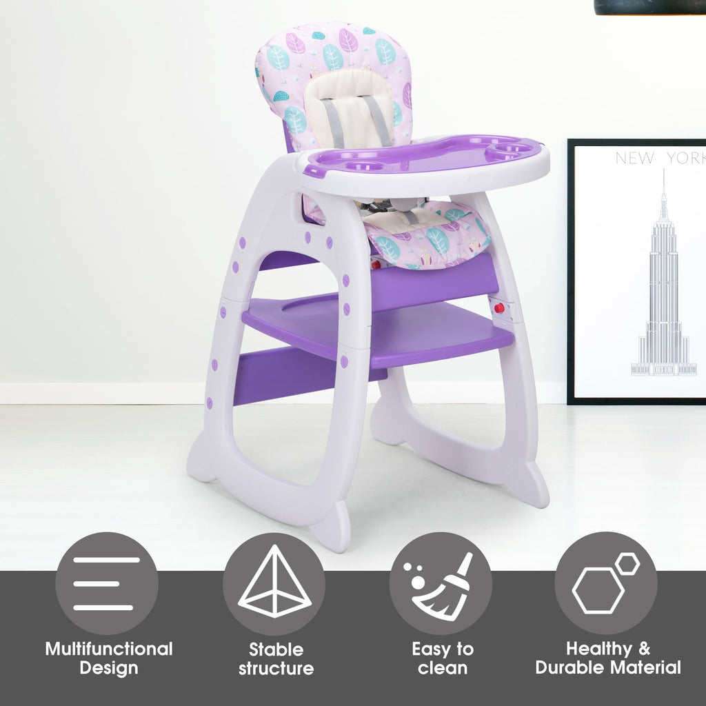 TOBBI 3 in 1 Baby High Chair Convertible Toddler Table Chair Set, Play Seat Booster with Feeding Tray, Adjustable Seat Back, Pink
