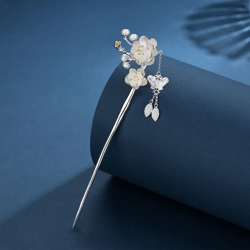 Buddha Stones Plum Blossom Butterfly Love Freedom Tassel Hairpin