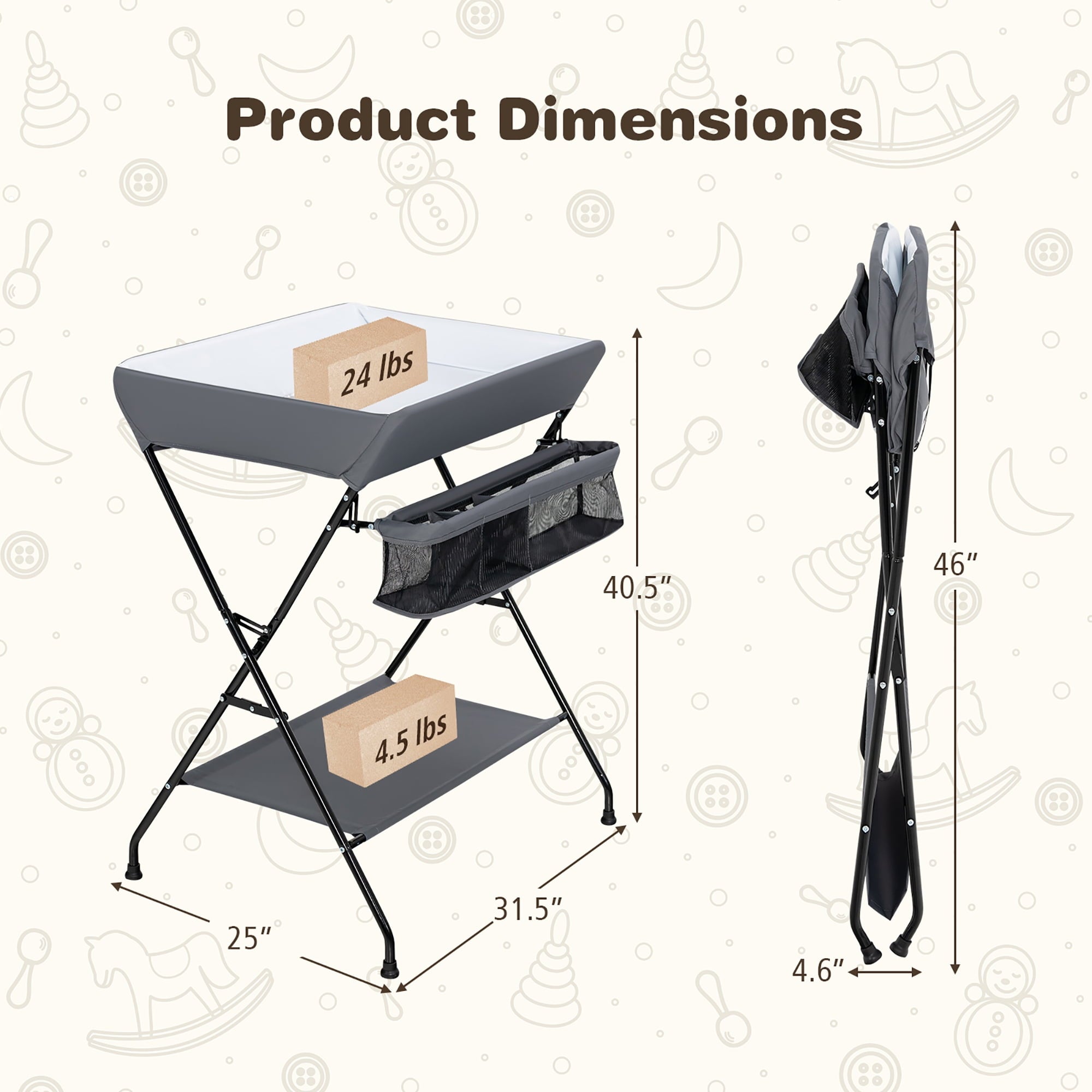 Costway Baby Infant Changing Table Folding Diaper Station Nursery with Storage Black