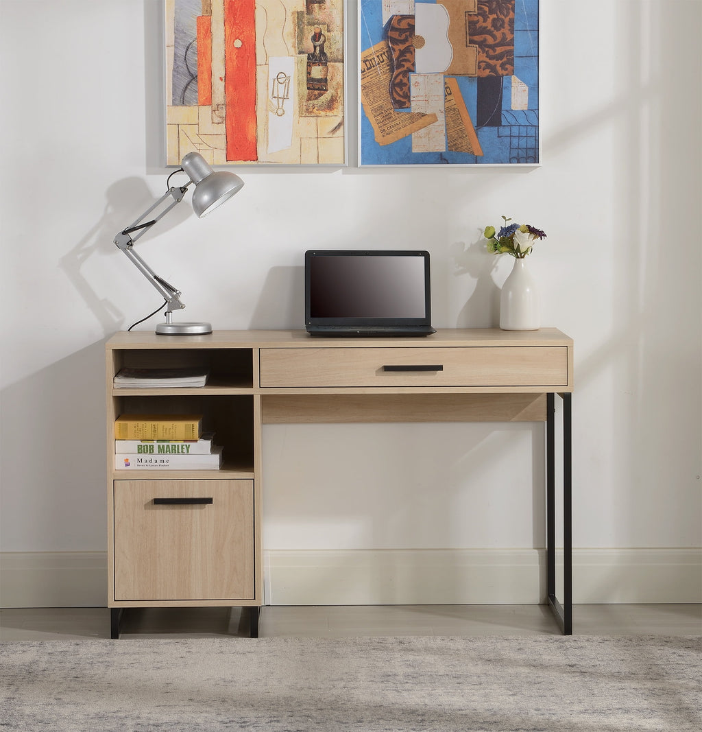 Mainstays Wood & Metal Writing Desk with 1 Drawer and 1 Door for Teen Adult,29.92 in, Natural Finish.