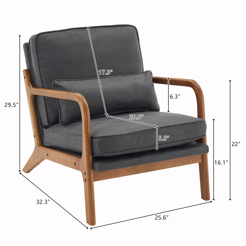 UBesGoo Modern Wood Club Chair Bronzing Cloth Fabric Upholstered Reading Accent Chair with Solid Wood Frame Brown
