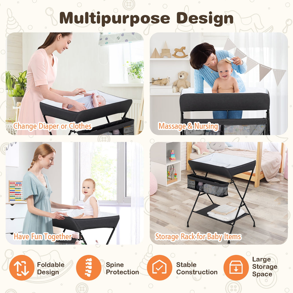 Costway Baby Infant Changing Table Folding Diaper Station Nursery with Storage Black