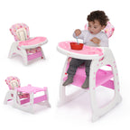 TOBBI 3 in 1 Baby High Chair Convertible Toddler Table Chair Set, Play Seat Booster with Feeding Tray, Adjustable Seat Back, Pink