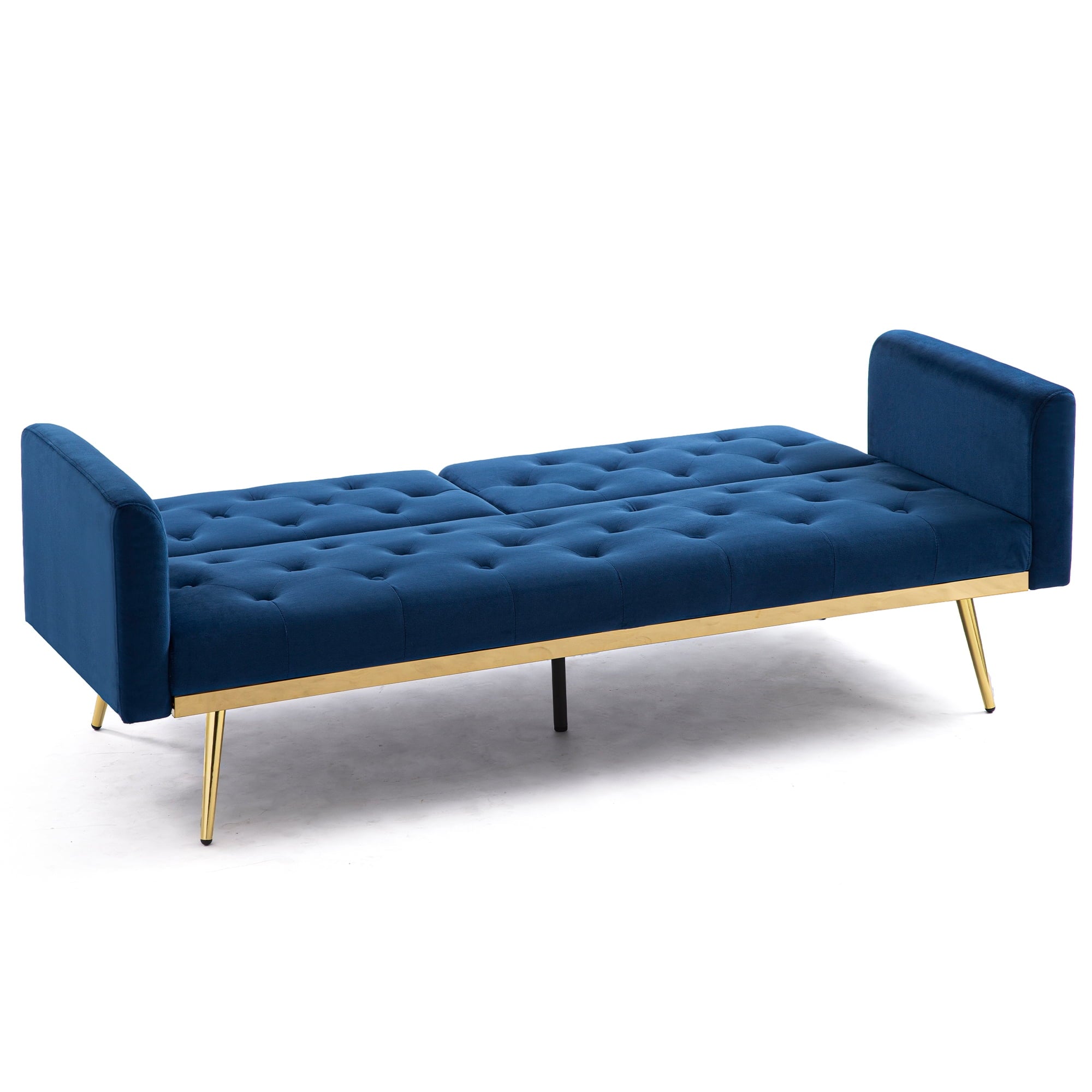 uhomepro Modern Futon, Velvet Sofa Bed, Mid Century Sofa with Metal Legs, 2 Pillows, Love Seat Living Room Furniture for Small Space Office, Beige
