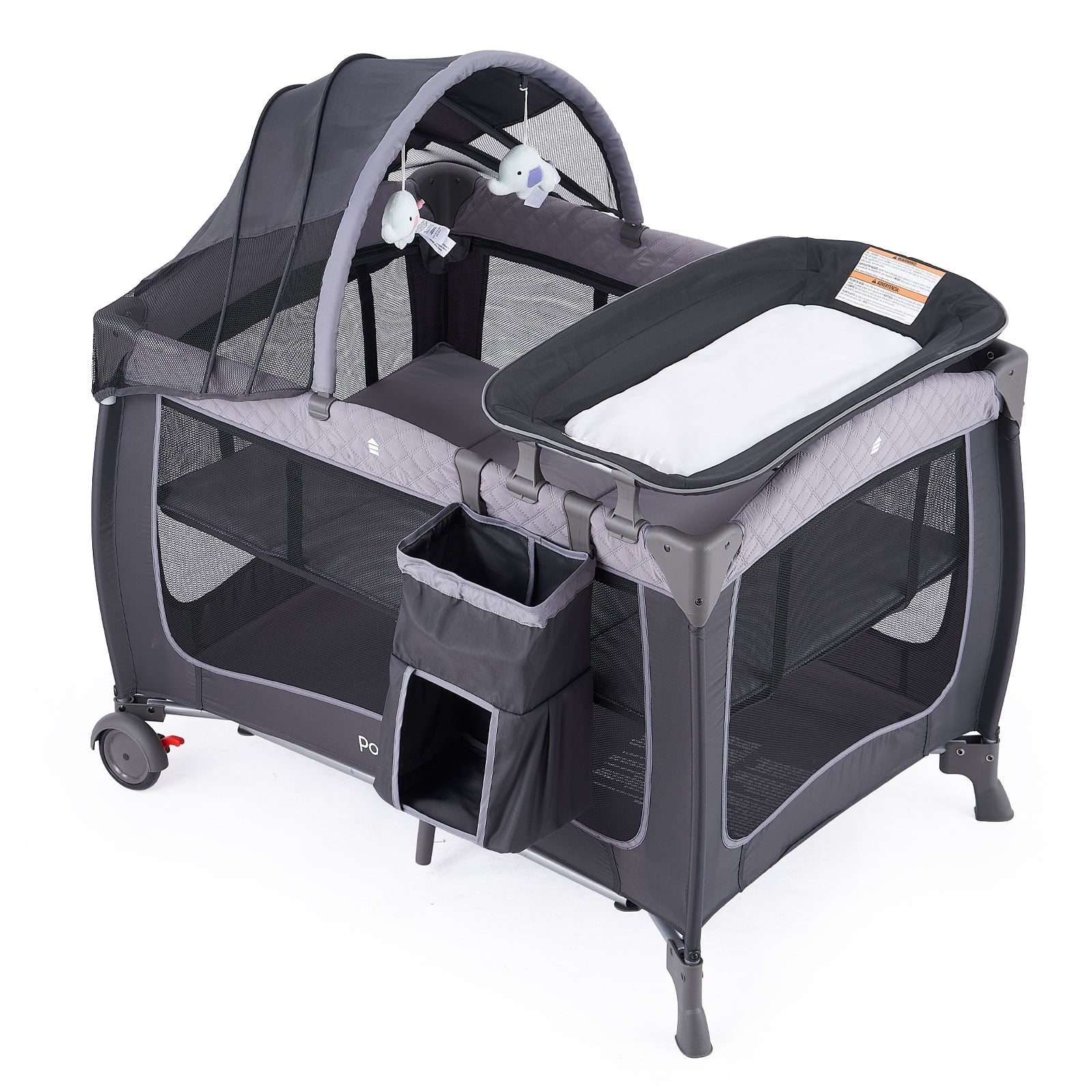 Pamo Babe Unisex Portable Baby Play Yard Include Wheels, Canopy, Changing Table for Newborn(Grey)