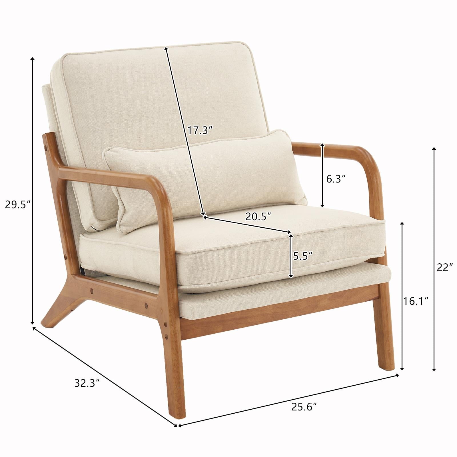 UBesGoo Modern Wood Club Chair Bronzing Cloth Fabric Upholstered Reading Accent Chair with Solid Wood Frame Brown