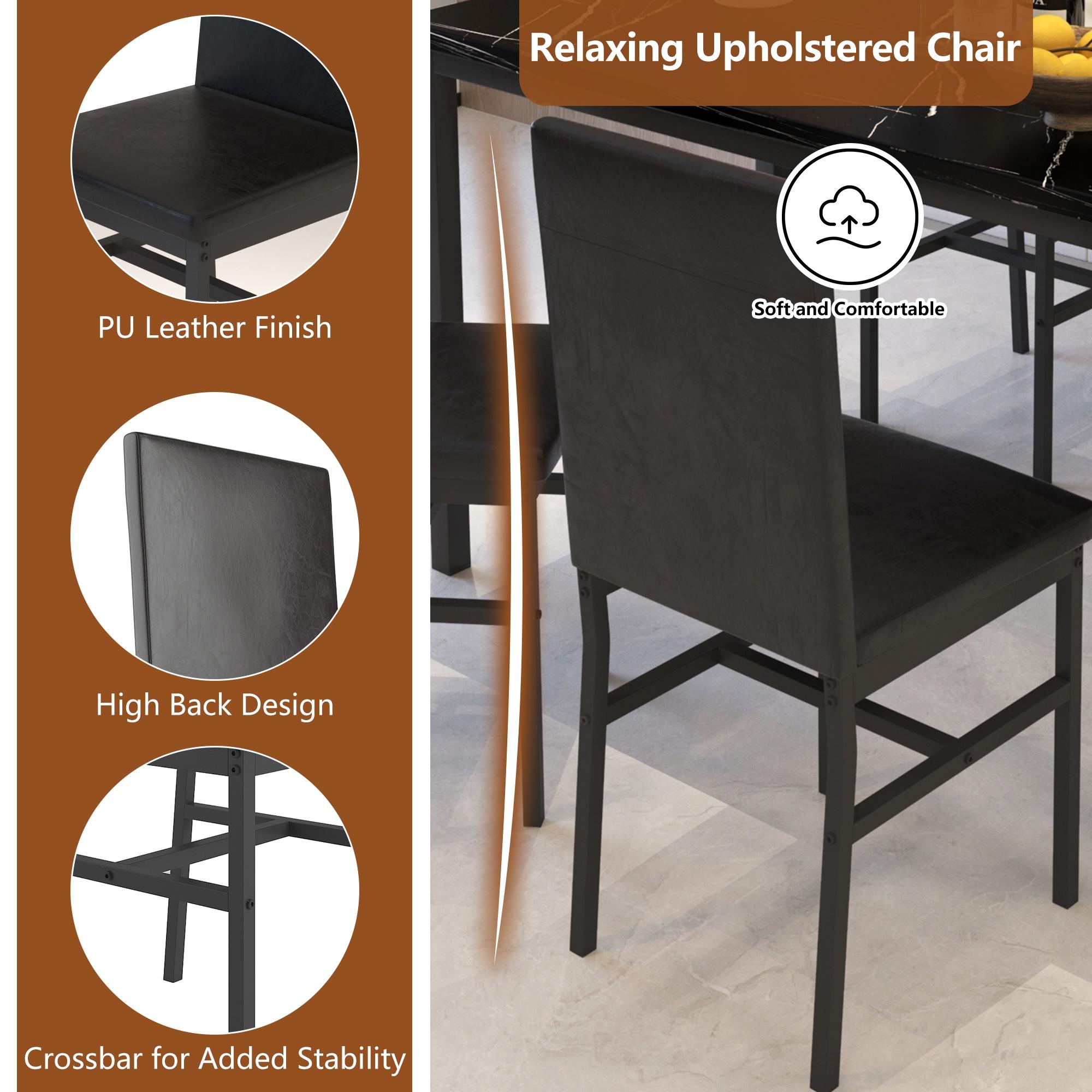 Dining Table Set for 4,  Wood Dine Table with 4 Velvet Chairs, Modern Kitchen Table Set for Home, Breakfast Nook, Cafeteria Dining Room, JA4366