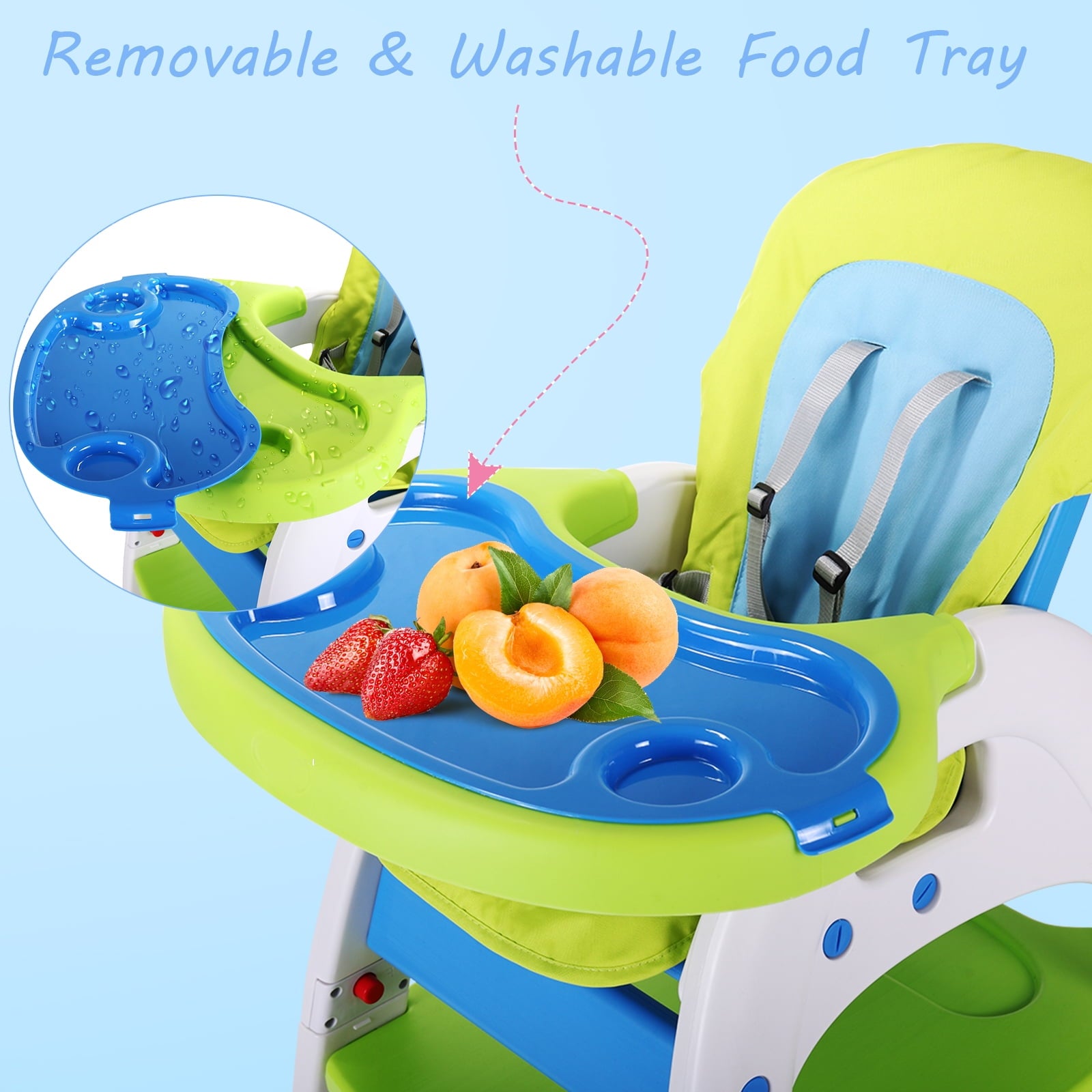 TOBBI 3 in 1 Baby High Chair Convertible Toddler Table Chair Set, Play Seat Booster with Feeding Tray, Adjustable Seat Back, Pink