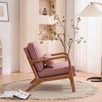 UBesGoo Modern Wood Club Chair Bronzing Cloth Fabric Upholstered Reading Accent Chair with Solid Wood Frame Brown