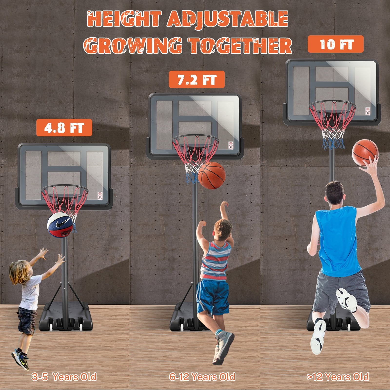 44 inch Outdoor Basketball Hoop Stand for Adults, SEGMART 4.9FT-10FT Height Adjustable Portable