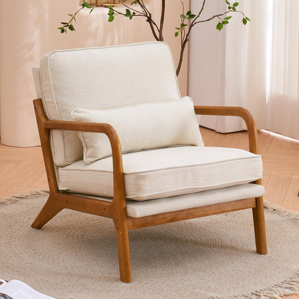 UBesGoo Modern Wood Club Chair Bronzing Cloth Fabric Upholstered Reading Accent Chair with Solid Wood Frame Brown