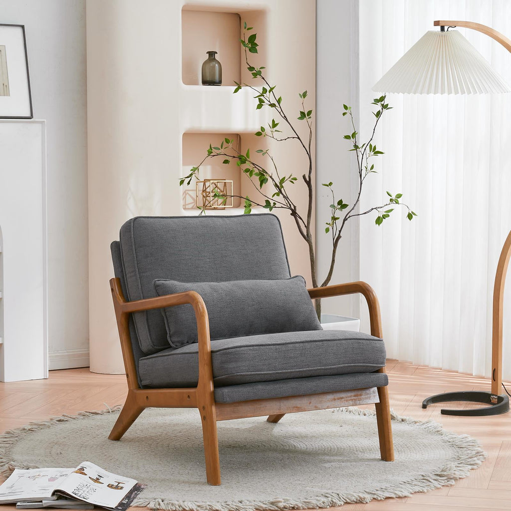 UBesGoo Modern Wood Club Chair Bronzing Cloth Fabric Upholstered Reading Accent Chair with Solid Wood Frame Brown