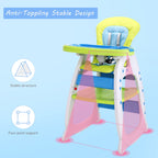 TOBBI 3 in 1 Baby High Chair Convertible Toddler Table Chair Set, Play Seat Booster with Feeding Tray, Adjustable Seat Back, Pink