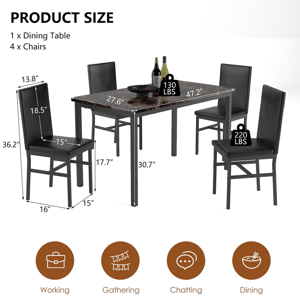 Dining Table Set for 4,  Wood Dine Table with 4 Velvet Chairs, Modern Kitchen Table Set for Home, Breakfast Nook, Cafeteria Dining Room, JA4366