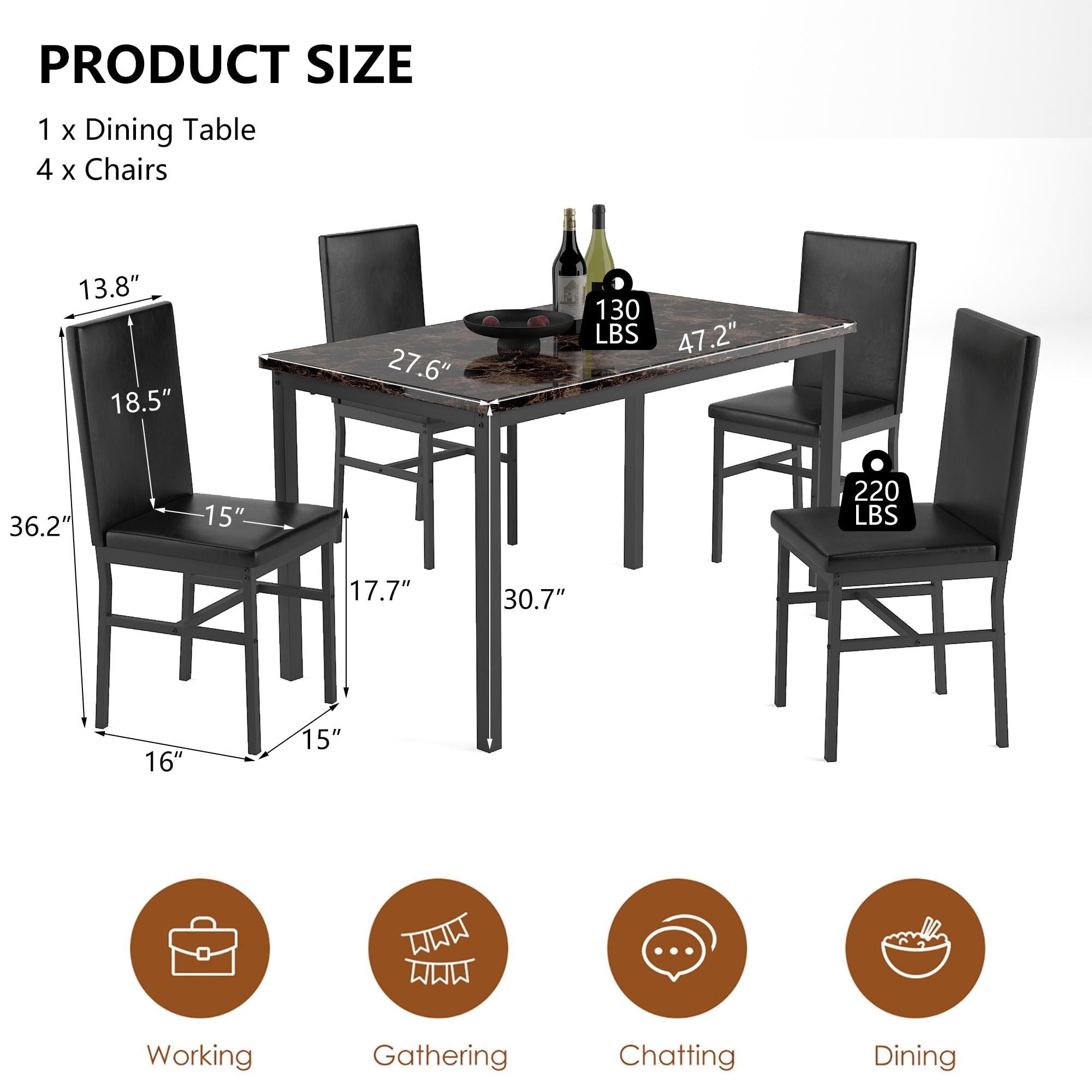 Dining Table Set for 4,  Wood Dine Table with 4 Velvet Chairs, Modern Kitchen Table Set for Home, Breakfast Nook, Cafeteria Dining Room, JA4366