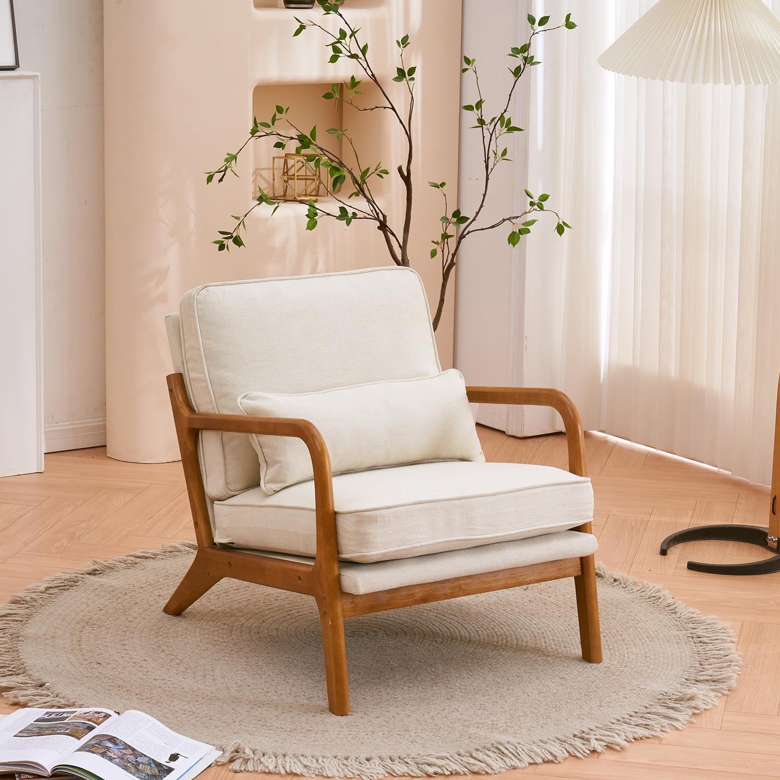 UBesGoo Modern Wood Club Chair Bronzing Cloth Fabric Upholstered Reading Accent Chair with Solid Wood Frame Brown