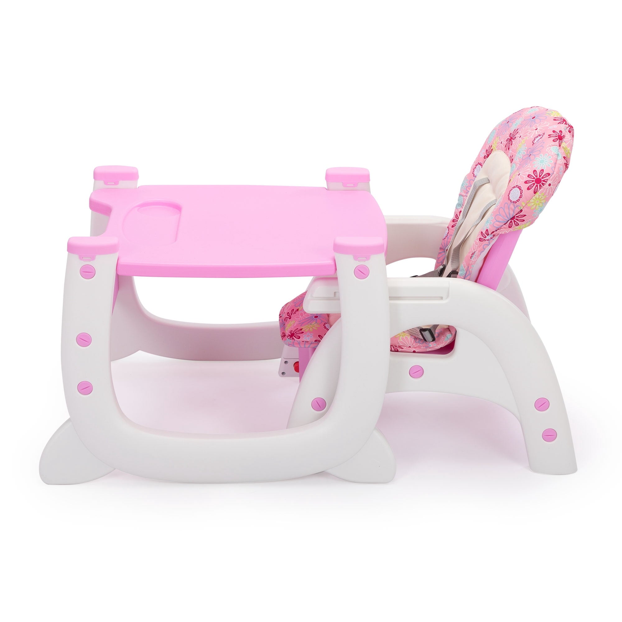 TOBBI 3 in 1 Baby High Chair Convertible Toddler Table Chair Set, Play Seat Booster with Feeding Tray, Adjustable Seat Back, Pink