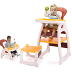 TOBBI 3 in 1 Baby High Chair Convertible Toddler Table Chair Set, Play Seat Booster with Feeding Tray, Adjustable Seat Back, Pink