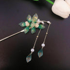 Buddha Stones Flower Leaf Pearl Peace Tassel Hairpin