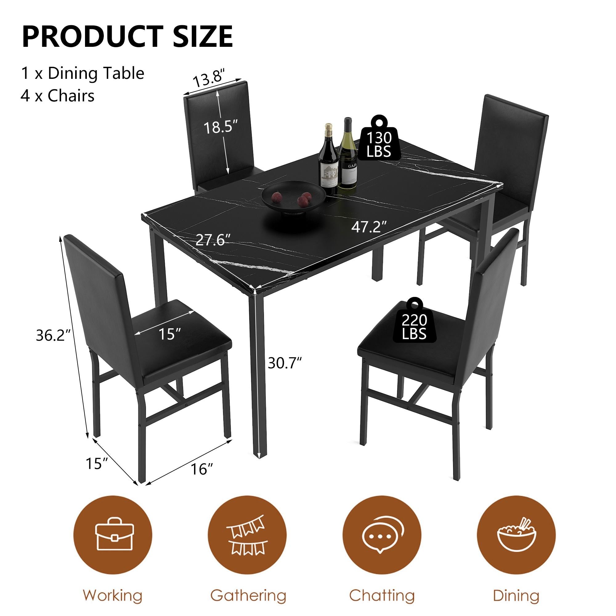 Dining Table Set for 4,  Wood Dine Table with 4 Velvet Chairs, Modern Kitchen Table Set for Home, Breakfast Nook, Cafeteria Dining Room, JA4366