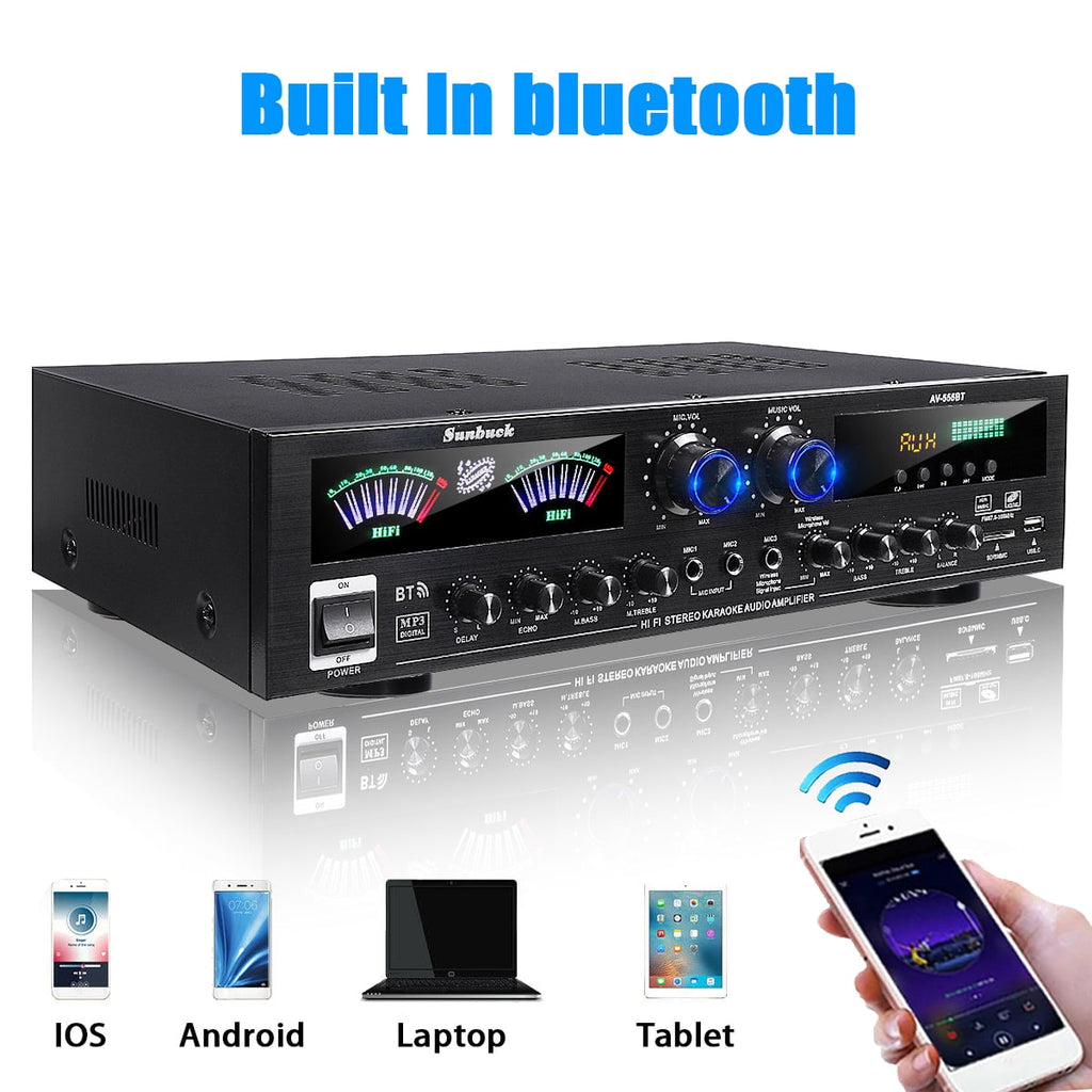 Sunbuck 4000W Surround Sound Bluetooth Audio Power Amplifiers Receiver for Home Stereo Theater System